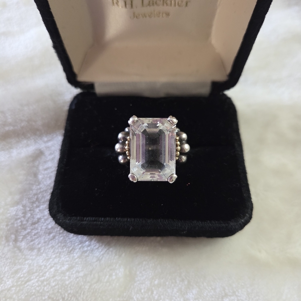 LAGOS Caviar Signature Ring Glacier Very Large Emerald Cut White Topaz Ring 18k - Picture 8 of 12